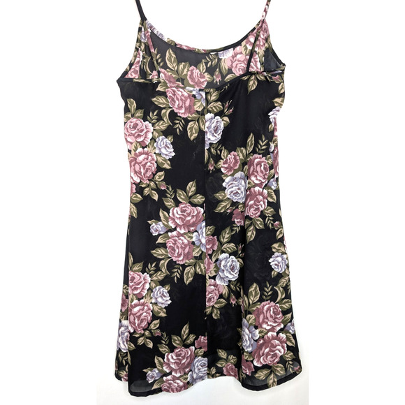 VTG 90s Y2K Dark Fairy Whimsigoth Coquette Romantic Rose Print Sheer Slip Dress - Picture 5 of 8